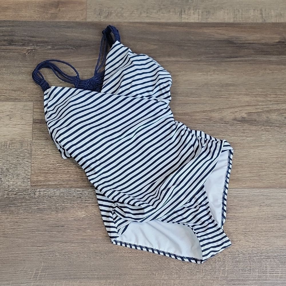 Kona Sol One-Piece Striped Navy & White Womens Size L